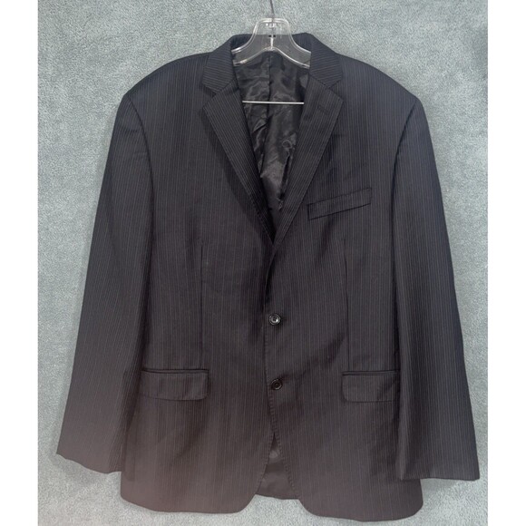 Calvin Klein Blazer Mens 42R Black Wool Pinstripe Buttons Lined Sports Coat - Picture 1 of 13